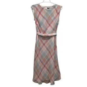 Lauren Ralph Lauren Womens Sleeveless Dress Sz 8 Plaid Chiffon Preppy Ivy League